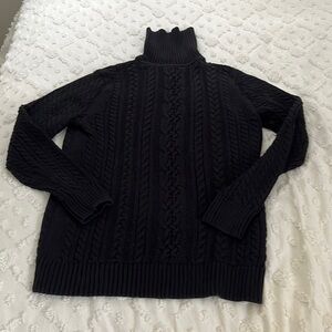 Black Chunky Cable Knit Turtleneck Sweater